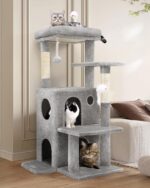 Globlazer Cat Tree Tower for Indoor Cats, 50-inch Adult Cat Tree House for Large Adult Cats with Steps, Scratching Post, 2 Cat Caves, Dangling Toys, FC50, Light Grey - Image 2