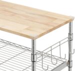 Finnhomy 3-Tier Rolling Kitchen Cart With 18" D x 30" W Oak Wood Tabletop, Kitchen Island With 4" Wheels and Slider Shelf, Microwave & Coffee Cart With Hooks for Dining Room, Chrome - Image 6