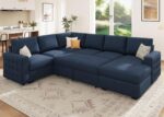 HONBAY Sleeper Sectional Couch with Pull-Out Bed Sectional Sleeper Sofa Pull Out Bed with Storage Chaise, 6 Seaters Couch for Living Room, Velvet Blue - Image 8