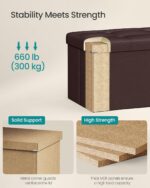 SONGMICS MAZIE Collection - 43 Inches Folding Storage Ottoman Bench, Ottoman with Storage, Foot Rest Stool, Load 660 lb, for Living Room, Synthetic Leather, Brown ULSF703 - Image 5