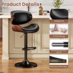Bar Stools Set of 3, Bentwood Adjustable Height Swivel Bar Stools, PU Leather Upholstered Bar Chair with Back and Footrest for Bar, Kitchen, Dining Room, Black - Image 6