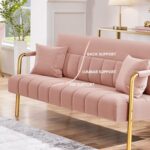 Yaheetech 56.5" W Modern Sofa Small Sofa Luxurious Velvet Fabric Couch with Gold-Tone Metal Arms and Legs for Living Room, Home Office, Studio Pink - Image 9