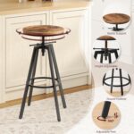 MAHANCRIS Bar Stools, Height Adjustable Swivel Bar Stool, Counter Height Bar Stool, Set of 2 Industrial Bar Stools, Vintage Round Bar Chairs with Sturdy Metal Frame, Rustic Brown BAHR0701 - Image 8