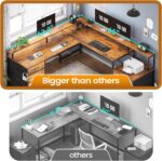 SEDETA L Shaped Desk with 6 Drawer, 108" Home Office Desk with File Drawer & Power Outlet, Corner Computer Desk with Monitor Shelf, Two Person Desk, Gaming Desk with Led Lights, Rustic Brown - Image 5