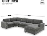 Merax Modern U-Shaped Cloud Couch Set with Oversized Chaise Lounge, Chenille 6-Seat Sectional Sofa Sleeper Bed with Cup Holders for Living Room Dark Gray - Image 3