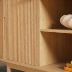 Walker Edison Chloe Curved Reeded TV Stand, Sliding Doors, 65 Inch, 60 inch, Coastal Oak - Image 6