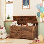 HOOBRO Storage Bench, 39.4” Retro Wooden Storage Chest with U-Shaped Cut-Out Pull, Safety Hinge, Supports 220 lb and Easy Assembly for Toy Box Organizer (Rustic Brown) BF771CW01 - Image 4