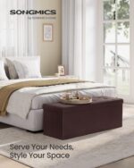 SONGMICS MAZIE Collection - 43 Inches Folding Storage Ottoman Bench, Ottoman with Storage, Foot Rest Stool, Load 660 lb, for Living Room, Synthetic Leather, Brown ULSF703 - Image 4