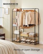 SONGMICS Wardrobe Closet, 44.1 Inch Large Portable Closet, Clothes Rack for Hanging Clothes,Heavy Duty Garment Rack, Storage Organizer with Shelves, 44.1 x 11.4 x 62.4 Inches, Black ULGR462B01 - Image 3