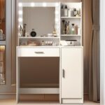 Vanity Desk with Mirror and Light, Large Drawer and Three Level Storage Dresser, 3 Lighting Modes Adjustable Brightness, Bedroom Dressing Table (White) - Image 9