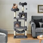 Yaheetech 62.5inches Cat Tree Cat Tower Cat Condo with Platform & Hammock, Scratching Posts for Kittens Pet Play House with Plush Perch for Indoor Activity Relaxing, Dark Gray - Image 3