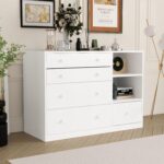 Timechee Changing Table Dresser, Baby Classic Nursery Dresser with 5 Drawers and 2 Shelves, Multi-Functional Baby Changing Table, Diaper Changing Station for Children's Room, White - Image 10
