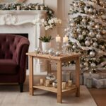 Double Adirondack Side Table, Weather-Resistant Rectangular End Table for Patio, Garden, Lawn, and Living Room. Ideal as a Stylish Indoor and Outdoor Side Table Companion, Natural - Image 5