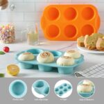 2PCS Silicone Muffin Cupcake Pan Molds, Ohola 6-Cavity Nonstick Silicone Muffin Pans for baking, Perfect for Cupcakes, Muffin, Brownies and More, BPA Free, 2 Pack (Orange and Peacock Blue) - Image 4
