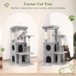 Globlazer Cat Tree Tower for Indoor Cats, 50-inch Adult Cat Tree House for Large Adult Cats with Steps, Scratching Post, 2 Cat Caves, Dangling Toys, FC50, Light Grey - Image 3