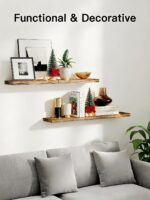 AMADA HOMEFURNISHING Floating Shelves, Paulownia Wood Wall Shelves for Bathroom/Living Room/Bedroom/Kitchen/Home Office, Natural Wood Floating Shelf for Home Storage & Organization, Set of 4, AMFS40BN - Image 3