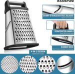 Rainspire Professional Box Grater, Cheese Grater Box for Kitchen Stainless Steel with 4 Sides, Cheese and Spice Graters with Handle for Vegetables, Ginger, Potatoes, Black - Image 6