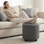Furniliving 18.7inch Storage Round Ottoman, Footstools with Hidden Storage with Removable Lid, Stylish Button Tufted Design Ottoman Foot Stools for Living Room, Bedroom，Darkgrey - Image 10