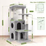 Globlazer Cat Tree Tower for Indoor Cats, 50-inch Adult Cat Tree House for Large Adult Cats with Steps, Scratching Post, 2 Cat Caves, Dangling Toys, FC50, Light Grey - Image 7