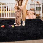 Merelax Soft Area Rug for Livingroom Bedroom, Machine Washable 4x6 Black Rugs Fluffy Shaggy Bedside Rug, Non Slip Indoor Carpet for Nursery Kids Room Home Decor Aesthetic - Image 4