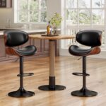 Bar Stools Set of 3, Bentwood Adjustable Height Swivel Bar Stools, PU Leather Upholstered Bar Chair with Back and Footrest for Bar, Kitchen, Dining Room, Black - Image 7