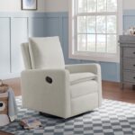 Oxford Baby Uptown Manual Upholstered Glider Recliner Rocking Chair 360° Swivel for Nursery and Living Room – Boucle White - Image 3