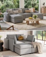LINSY HOME Modular Sectional Sofa, 114" U Shaped Couch with Storage Seats, Oversized Couches with 2 Movable Ottomans for Living Room, Grey - Image 4