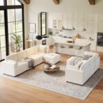 GarveeHome L-Shaped Modular Sectional Sofa, Oversized 9 Seat Couch with 2 Storage Ottoman, 2 Pillows, Modern Deep Seat Comfy Couch, Chenille Sleeper Sofa for Living Room, Beige - Image 5