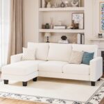 YESHOMY Convertible Sectional Couch, Couches with Mobile Ottoman, Small Sofa L-Shaped 3 Seater with Corduroy Fabric for Living Room, Apartment and Office, 70",Cream - Image 7