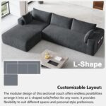 108" Cloud Couch Modular Sectional Sofa for Living Room,L-Shaped Boneless Couch with Deep Seat Chaise,No Assembly Required Foam Sleeper Sofa for Apartments,Plush Corduroy Fabric, Dark Gray - Image 10