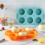2PCS Silicone Muffin Cupcake Pan Molds, Ohola 6-Cavity Nonstick Silicone Muffin Pans for baking, Perfect for Cupcakes, Muffin, Brownies and More, BPA Free, 2 Pack (Orange and Peacock Blue) - Image 10