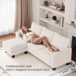 YESHOMY Convertible Sectional Couch, Couches with Mobile Ottoman, Small Sofa L-Shaped 3 Seater with Corduroy Fabric for Living Room, Apartment and Office, 70",Cream - Image 11
