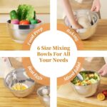 Mixing Bowls with Lids Set, 6 Piece Stainless Steel Nesting Storage Bowls for Kitchen, with 3 Grater Attachments & Non-Slip Bottoms, Size 5.5,3.5,2.5,2.1,1.5,1.1 QT - Image 8