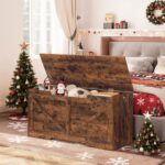 HOOBRO Storage Bench, 39.4” Retro Wooden Storage Chest with U-Shaped Cut-Out Pull, Safety Hinge, Supports 220 lb and Easy Assembly for Toy Box Organizer (Rustic Brown) BF771CW01 - Image 3