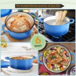HaSteeL 6 Quart Cast Iron Dutch Oven, Pre-seasoned Enamel Cooking Stock Pot with Lid, Non-stick Round Cookware for Sourdough Bread Baking Roasting Stewing Braising Frying, Heavy Duty & Oven Safe(Blue) - Image 8