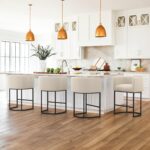 LUE BONA 27" H Counter Height Bar Stools Set of 4, Modern Barrel Counter Stools with Backrest and Arms, Black Metal Frames, Linen Fabric Upholstered Accent Barstools for Kitchen Island, Linen Color - Image 2