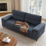 Upvilla 88.97" Modern Sofa Couch for Living Room, Deep Seat Sofas with 8”Cushion, Comfy 2-Seater Chenille Loveseat with Convertible Armrest, Removable Sofa Cover, High Leg (Blue) - Image 2