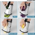 Rainspire Professional Box Grater, Cheese Grater Box for Kitchen Stainless Steel with 4 Sides, Cheese and Spice Graters with Handle for Vegetables, Ginger, Potatoes, Black - Image 3