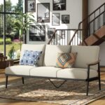 NATURAL EXPRESSIONS Patio Sofa Outdoor Furniture Metal Chair with Wicker Backrest & 6 Inches Cushion for Indoor, Front Porch, Deck, Balcony, Backyard, Sunroom, 73.35"(L) x 29.75"(W) x 33.86"(H). - Image 4