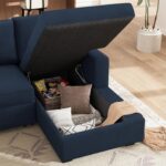 HONBAY Sleeper Sectional Couch with Pull-Out Bed Sectional Sleeper Sofa Pull Out Bed with Storage Chaise, 6 Seaters Couch for Living Room, Velvet Blue - Image 5