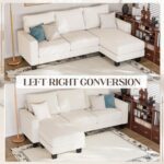 YESHOMY Convertible Sectional Couch, Couches with Mobile Ottoman, Small Sofa L-Shaped 3 Seater with Corduroy Fabric for Living Room, Apartment and Office, 70",Cream - Image 8