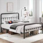 Fluest 14 Inch Queen Bed Frame Classic Metal Platform Bed Frame with Charging Station & LED, Victorian Style Iron-Art Headboard/Footboard, Under Bed Storage, No Box Spring Needed, Noise Free - Image 9