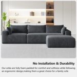 108" Cloud Couch Modular Sectional Sofa for Living Room,L-Shaped Boneless Couch with Deep Seat Chaise,No Assembly Required Foam Sleeper Sofa for Apartments,Plush Corduroy Fabric, Dark Gray - Image 14