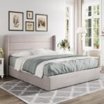 Allewie Queen Size Lift Up Storage Bed, Modern Wingback Headboard, Hydraulic Support, No Box Spring Needed, Light Beige - Image 9