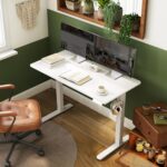 INNOVAR Glass Standing Desk with Drawers, 40 x 24 Inches Electric Height Adjustable Desk, Tempered Glass Top Stand Up Desks for Home and Office, White - Image 3