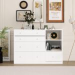 Timechee Changing Table Dresser, Baby Classic Nursery Dresser with 5 Drawers and 2 Shelves, Multi-Functional Baby Changing Table, Diaper Changing Station for Children's Room, White - Image 7