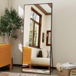 VooBang Mirror Full Length - 21" x 57" Floor Mirror with Stand, Aluminum Alloy Frame Full Body Mirror, Standing Hanging or Leaning Against Wall for Bedroom and Living Room, Black - Image 3