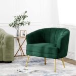 Andeworld Velvet Accent Chair, Upholstered Modern Single Sofa Side Chair,Comfy Barrel Club Living Room Armchair with Golden Metal Legs for Bedroom Living Reading Room Office, Green - Image 9