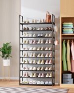 Kitsure Shoe Rack for Closet - 10-Tier Shoe Organizer with Hook Rack, Large-Capacity & Space-Saving Shoe Shelf for Entryway, Bedroom, Living Room,32.2" x 11.8" x 68.5", Black - Image 7