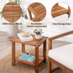Double Adirondack Side Table, Weather-Resistant Rectangular End Table for Patio, Garden, Lawn, and Living Room. Ideal as a Stylish Indoor and Outdoor Side Table Companion, Natural - Image 8